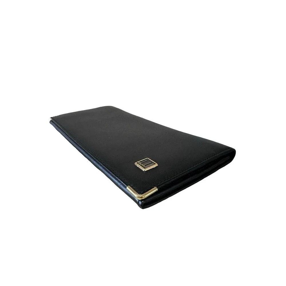 Dunhill *Mint*Smooth Black Leather Long Bifold Clean Wallet Mens/Womens Unisex